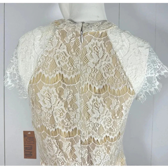 NWT Just Found Lined Laced Dress Tan Sleeveless Zip Back A-Line formal - Picture 6 of 8